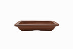 Large Rectangle Unglazed Yamaaki Japanese Bonsai Pot – Vintage Flat Rim, Low Profile, Hand Carved Windows, Chop and Nail Signed