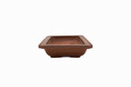 Large Rectangle Unglazed Yamaaki Japanese Bonsai Pot – Vintage Flat Rim, Low Profile, Hand Carved Windows, Chop and Nail Signed
