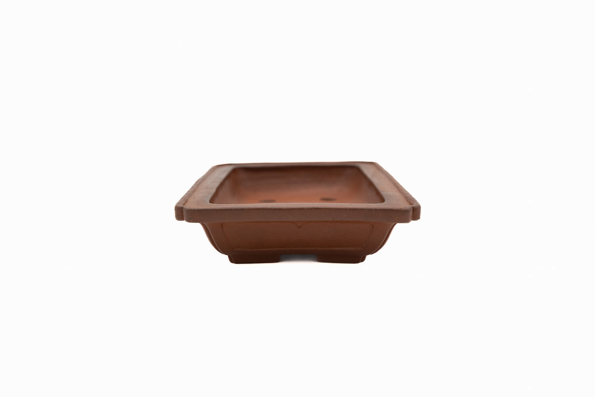 Large Rectangle Unglazed Yamaaki Japanese Bonsai Pot – Vintage Flat Rim, Low Profile, Hand Carved Windows, Chop and Nail Signed