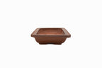Large Rectangle Unglazed Yamaaki Japanese Bonsai Pot – Vintage Flat Rim, Low Profile, Hand Carved Windows, Chop and Nail Signed