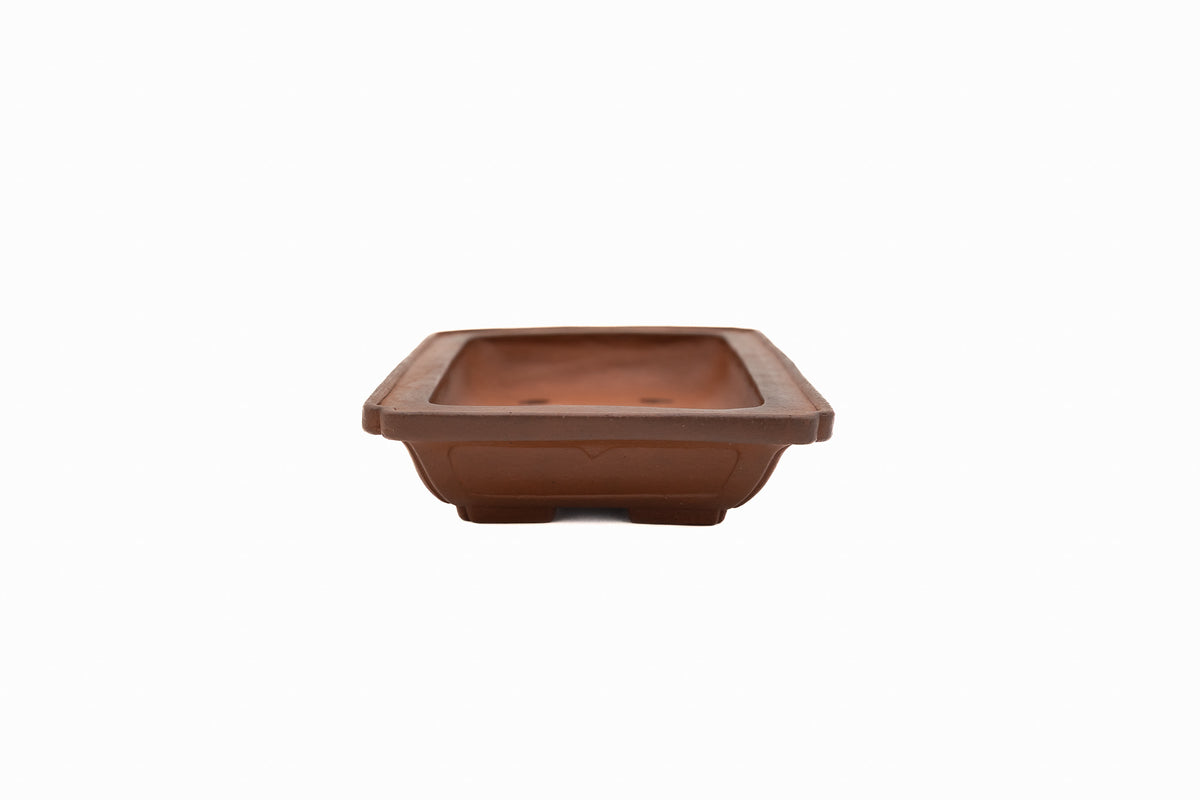 Large Rectangle Unglazed Yamaaki Japanese Bonsai Pot – Vintage Flat Rim, Low Profile, Hand Carved Windows, Chop and Nail Signed