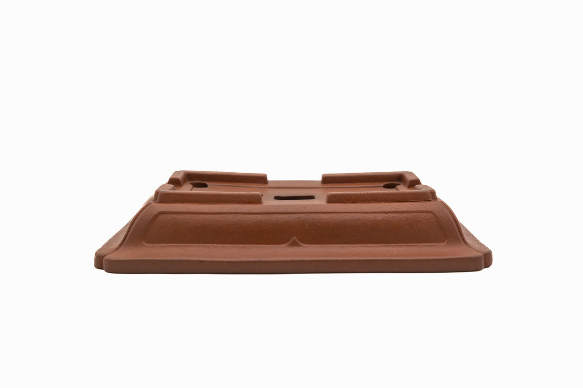 Large Rectangle Unglazed Yamaaki Japanese Bonsai Pot – Vintage Flat Rim, Low Profile, Hand Carved Windows, Chop and Nail Signed