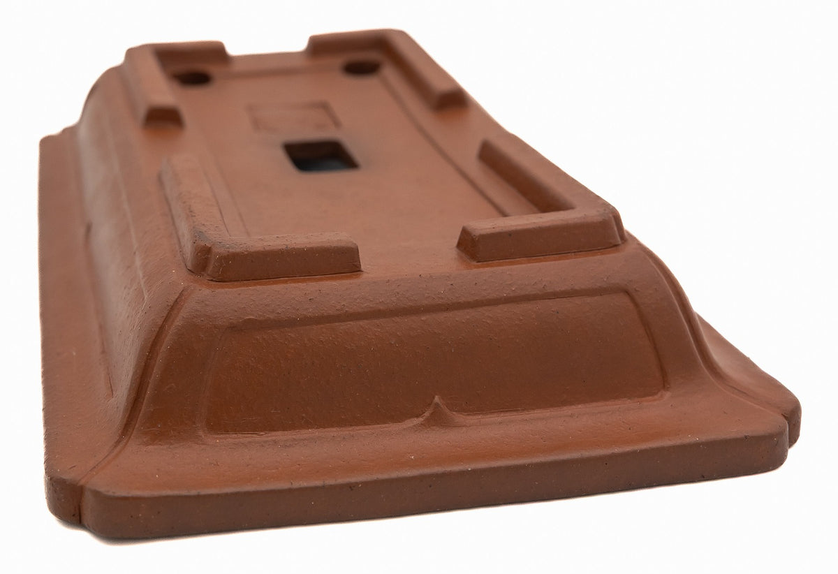 Yamaaki Vintage Unglazed Rectangle Bonsai Pot 10" Hand Carved