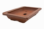 Large Rectangle Unglazed Yamaaki Japanese Bonsai Pot – Vintage Flat Rim, Low Profile, Hand Carved Windows, Chop and Nail Signed