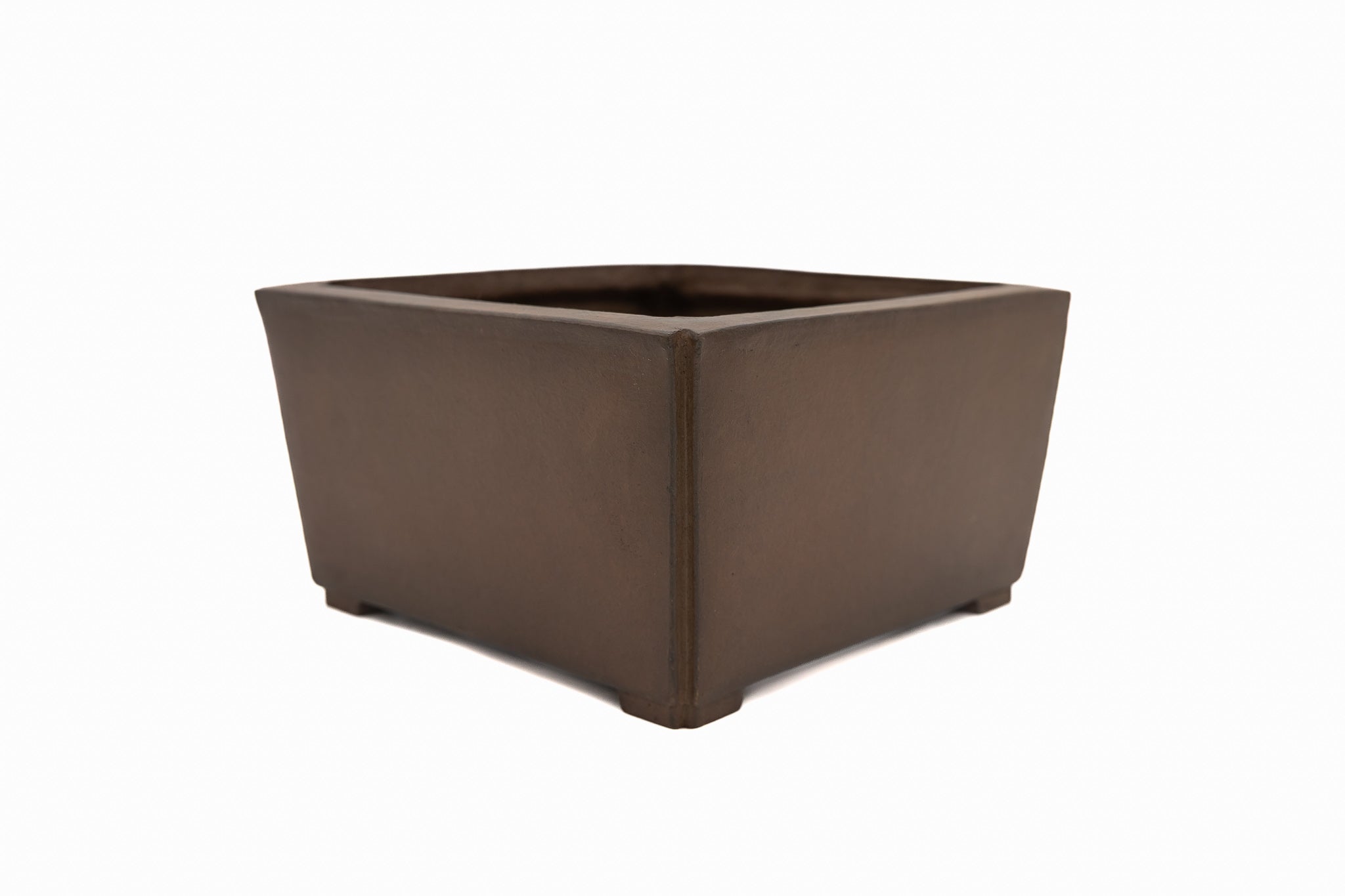Large Square Unglazed Japanese Bonsai Pot – Suzuki Suzan Kiln, Double Chop Nail Signature, Beveled Corners, Handcarved Smooth Competition Quality