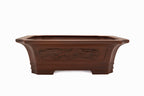 Large Rectangular Unglazed Bigei Japanese Bonsai Pot – Hand Carved Solid Clay, Chop and Nail Signed
