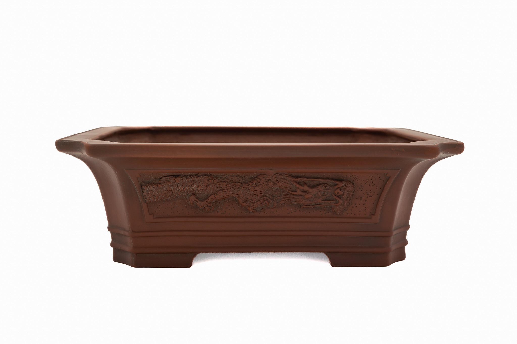 Large Rectangular Unglazed Bigei Japanese Bonsai Pot – Hand Carved Solid Clay, Chop and Nail Signed