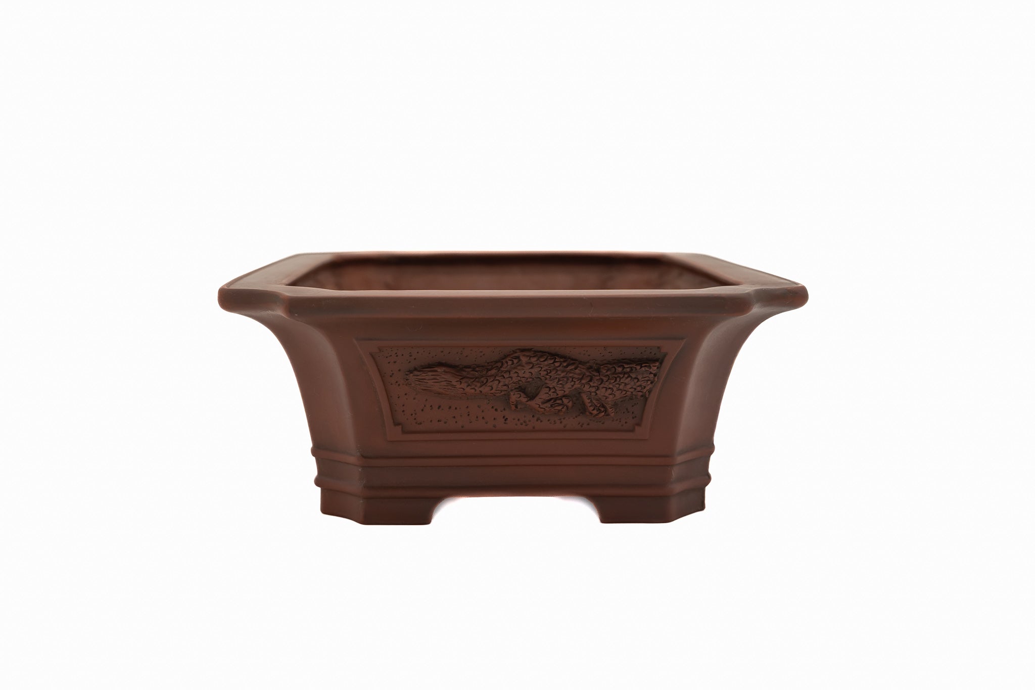 Large Rectangular Unglazed Bigei Japanese Bonsai Pot – Hand Carved Solid Clay, Chop and Nail Signed