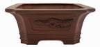 Bigei Handcarved Dragon Rectangle Bonsai Pot 12.5" Unglazed