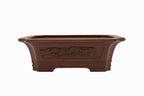 Large Rectangular Unglazed Bigei Japanese Bonsai Pot – Hand Carved Solid Clay, Chop and Nail Signed