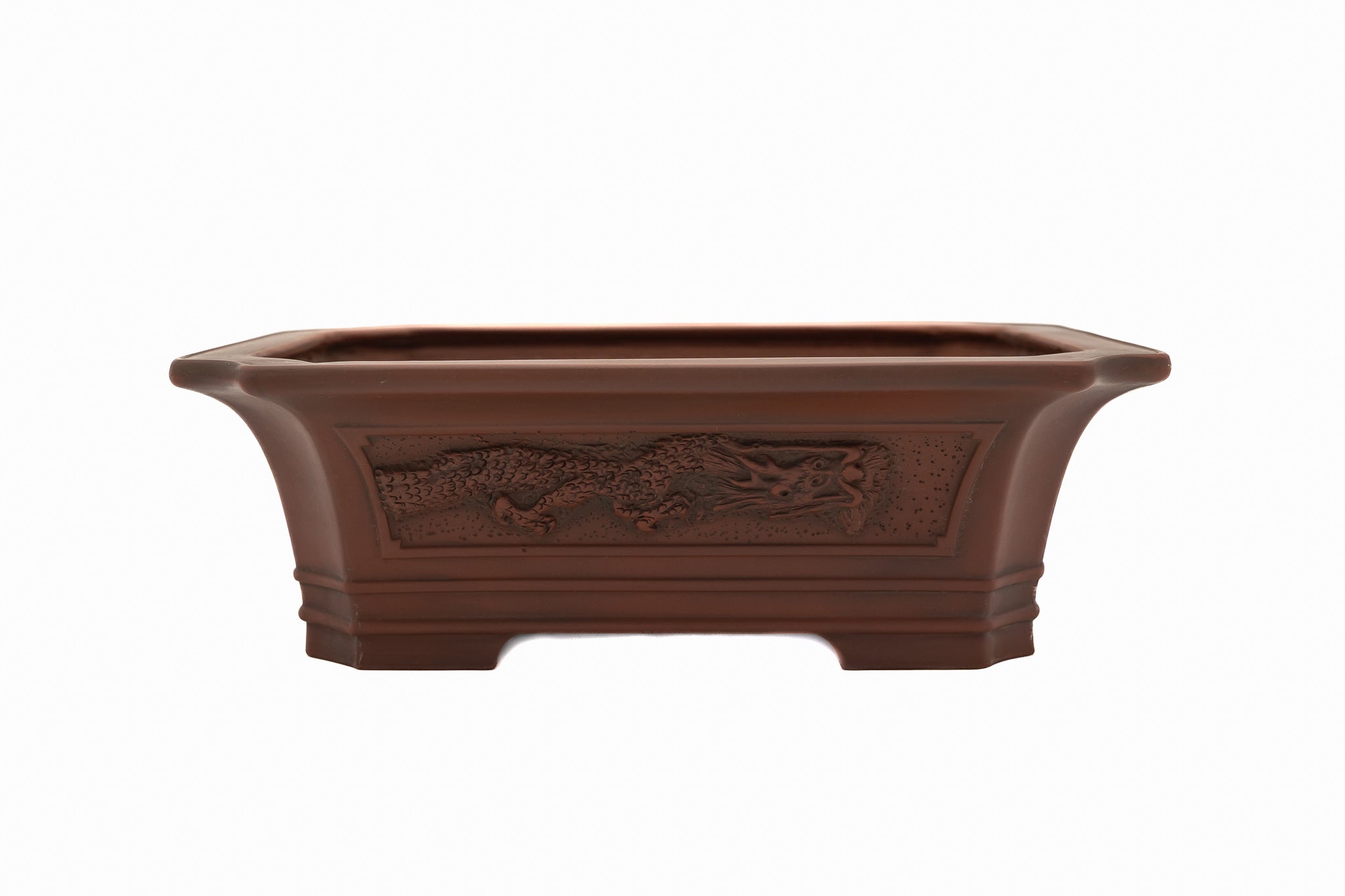 Large Rectangular Unglazed Bigei Japanese Bonsai Pot – Hand Carved Solid Clay, Chop and Nail Signed