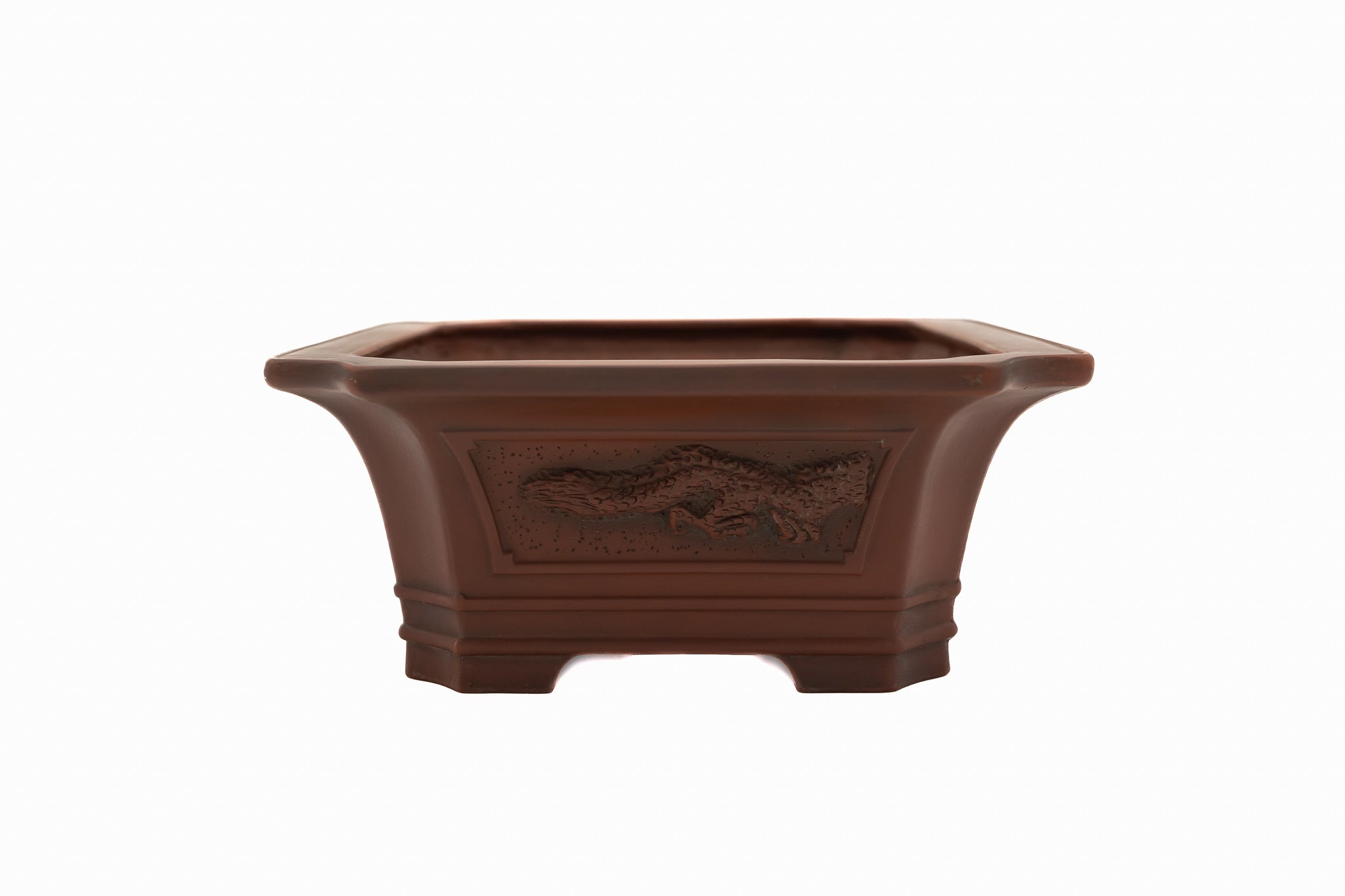 Large Rectangular Unglazed Bigei Japanese Bonsai Pot – Hand Carved Solid Clay, Chop and Nail Signed