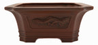 Bigei Handcarved Dragon Rectangle Bonsai Pot 12.5" Unglazed
