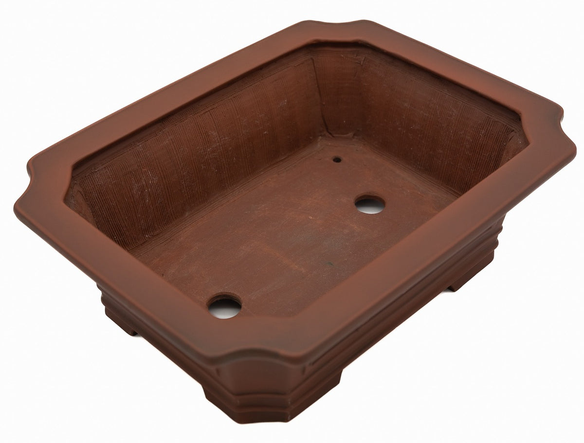 Bigei Handcarved Dragon Rectangle Bonsai Pot 12.5" Unglazed