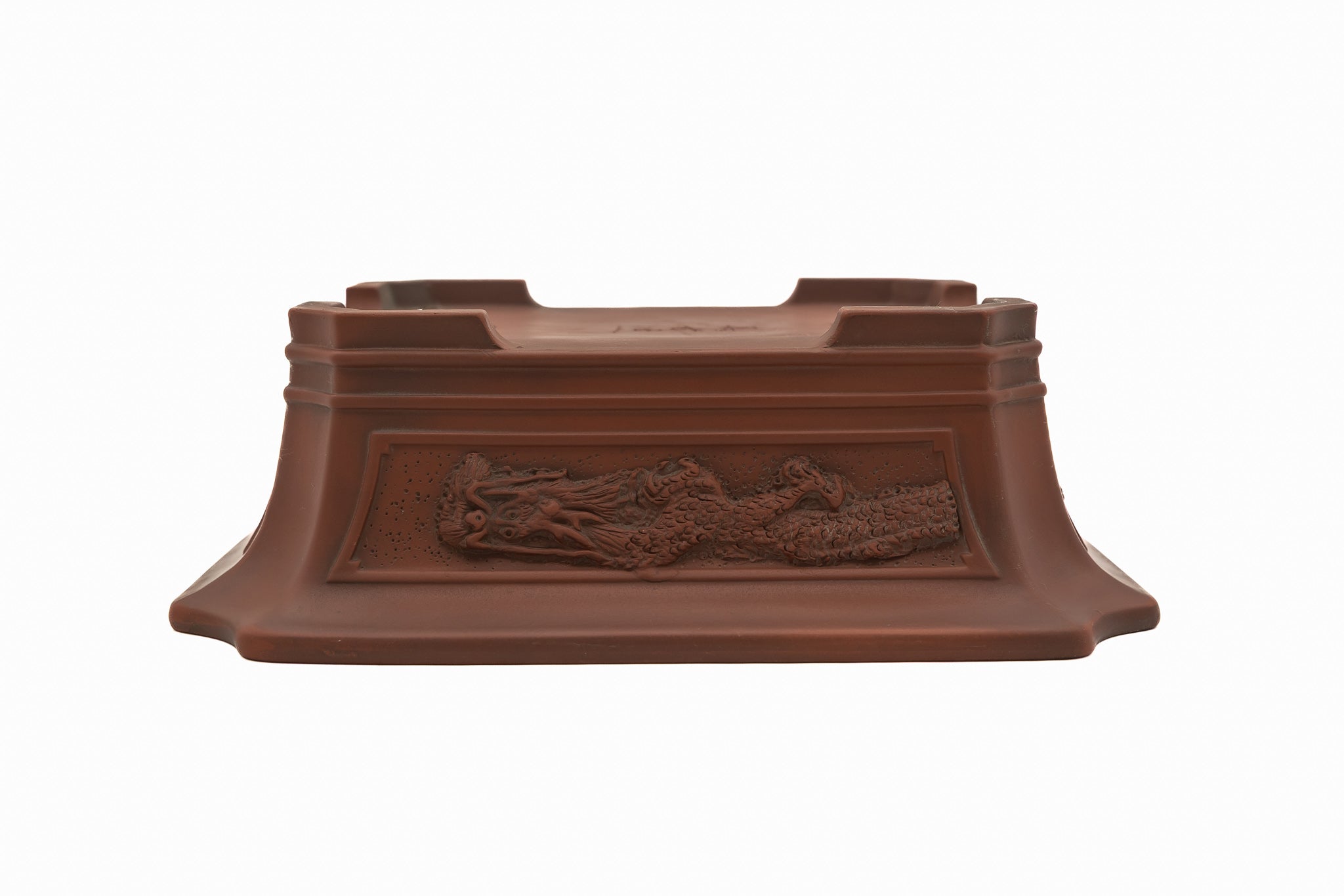 Large Rectangular Unglazed Bigei Japanese Bonsai Pot – Hand Carved Solid Clay, Chop and Nail Signed