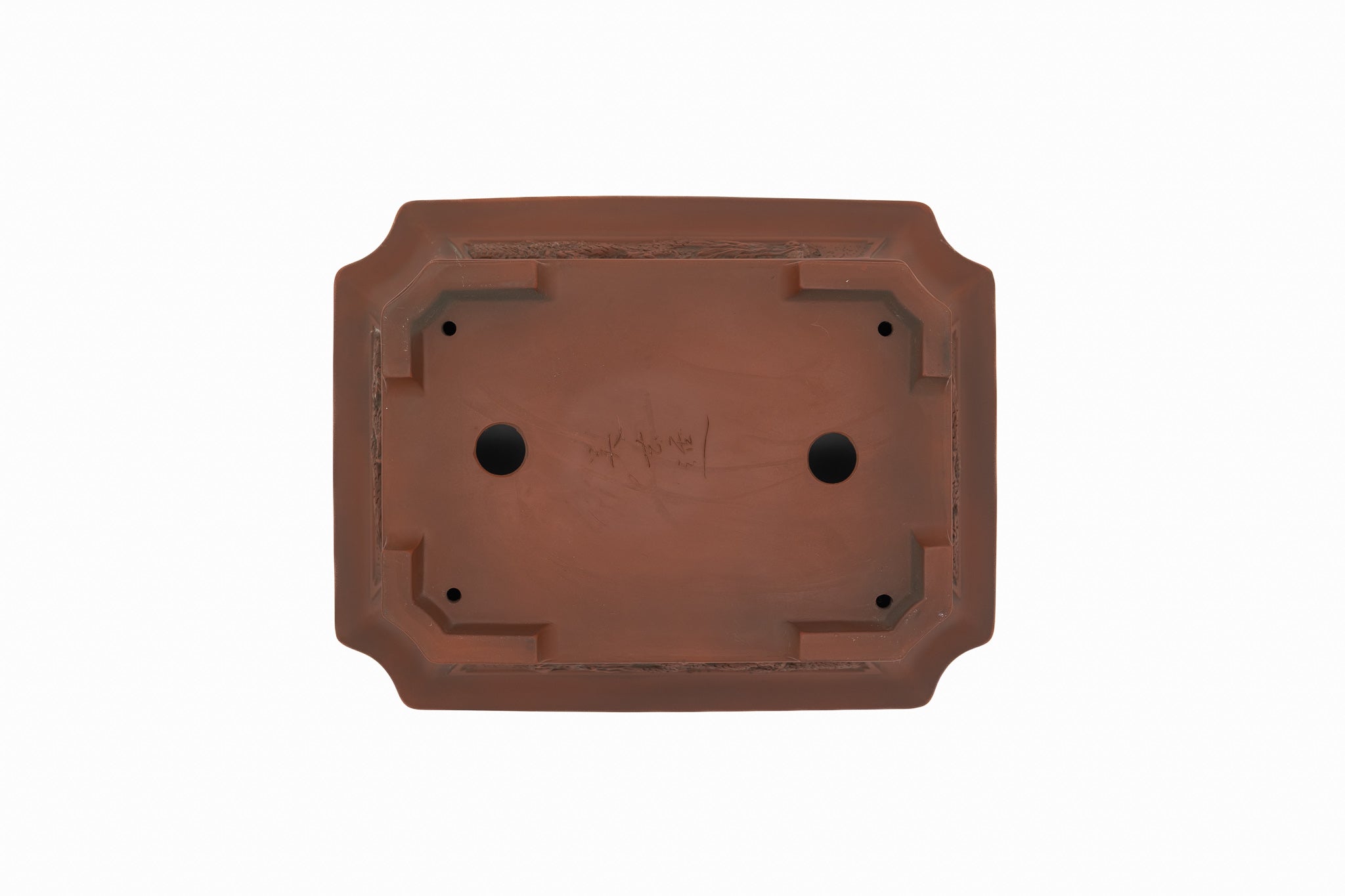 Large Rectangular Unglazed Bigei Japanese Bonsai Pot – Hand Carved Solid Clay, Chop and Nail Signed