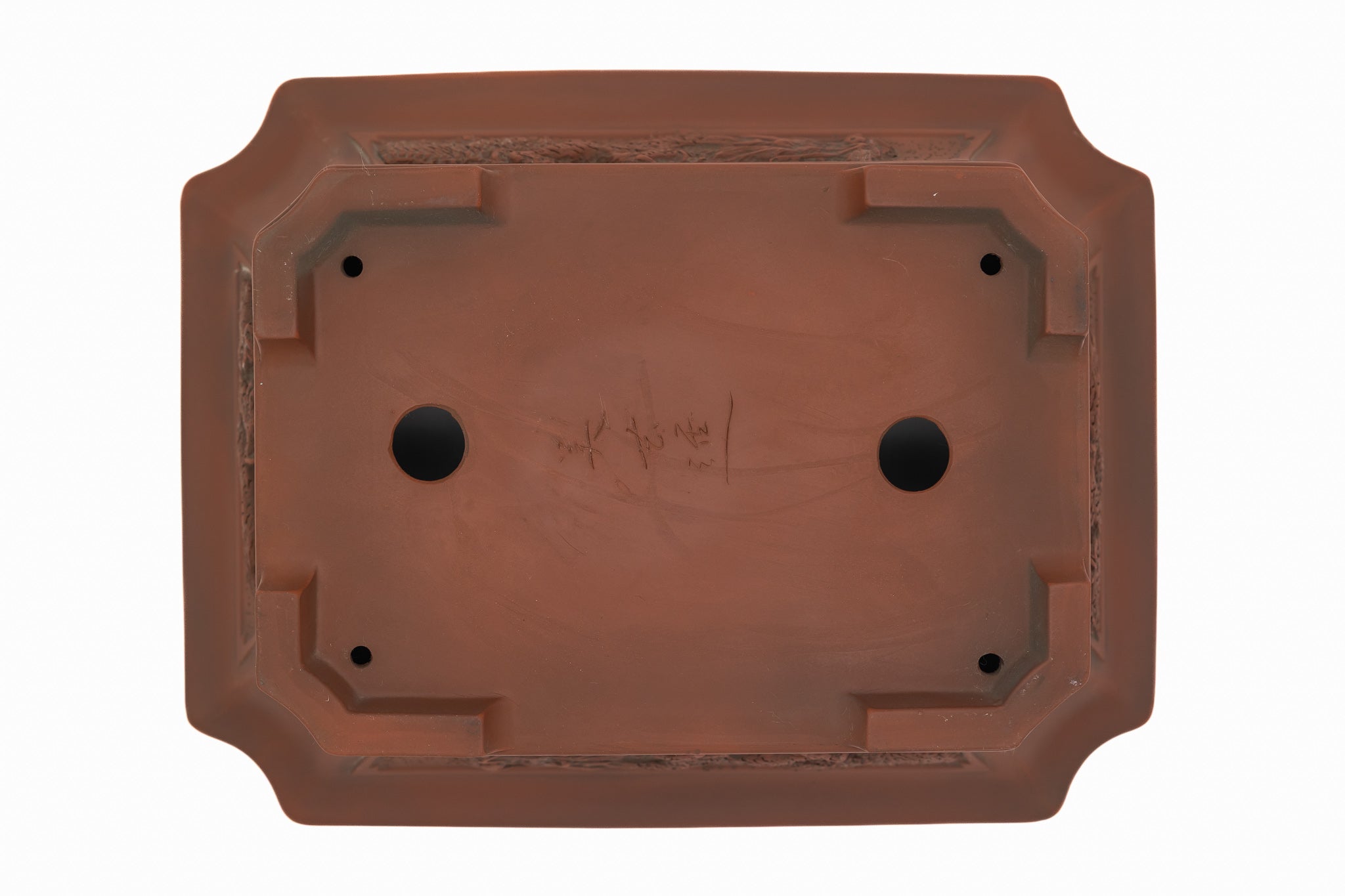 Large Rectangular Unglazed Bigei Japanese Bonsai Pot – Hand Carved Solid Clay, Chop and Nail Signed