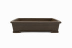 Large Rectangular Unglazed Japanese Bonsai Pot – Suzuki Suzan Kiln, Hand Carved Extended Rim, Special Commission Signature, Bottom Border