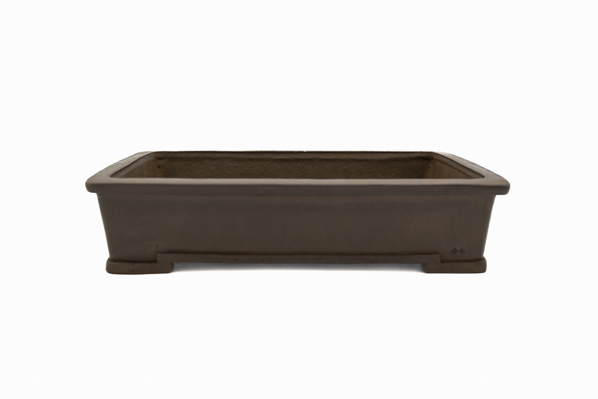 Large Rectangular Unglazed Japanese Bonsai Pot – Suzuki Suzan Kiln, Hand Carved Extended Rim, Special Commission Signature, Bottom Border