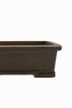 Large Rectangular Unglazed Japanese Bonsai Pot – Suzuki Suzan Kiln, Hand Carved Extended Rim, Special Commission Signature, Bottom Border