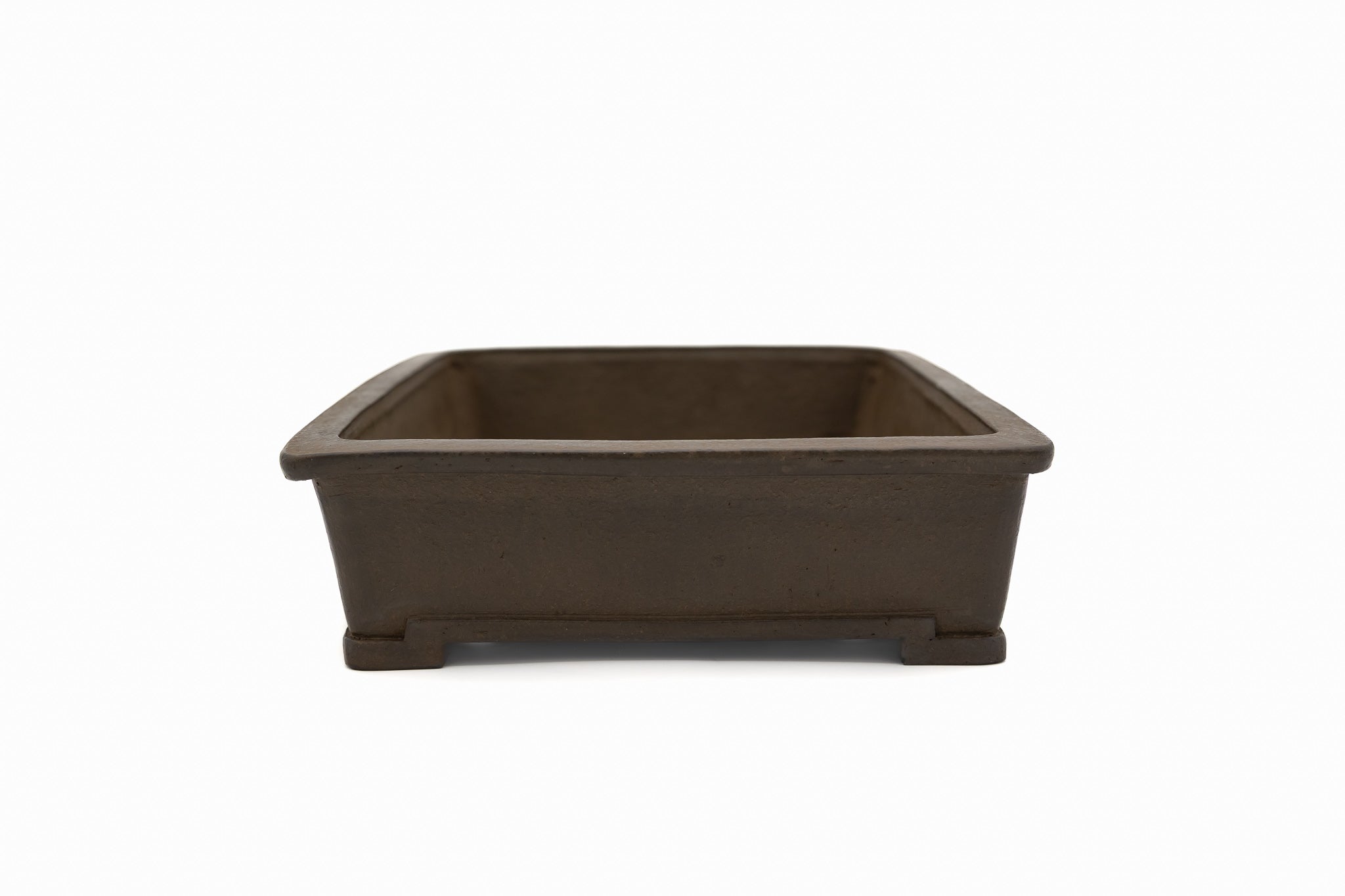 Large Rectangular Unglazed Japanese Bonsai Pot – Suzuki Suzan Kiln, Hand Carved Extended Rim, Special Commission Signature, Bottom Border