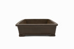 Large Rectangular Unglazed Japanese Bonsai Pot – Suzuki Suzan Kiln, Hand Carved Extended Rim, Special Commission Signature, Bottom Border