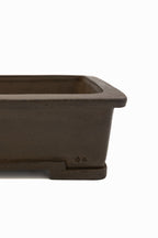 Large Rectangular Unglazed Japanese Bonsai Pot – Suzuki Suzan Kiln, Hand Carved Extended Rim, Special Commission Signature, Bottom Border