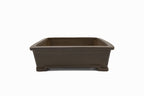 Large Rectangular Unglazed Japanese Bonsai Pot – Suzuki Suzan Kiln, Hand Carved Extended Rim, Special Commission Signature, Bottom Border