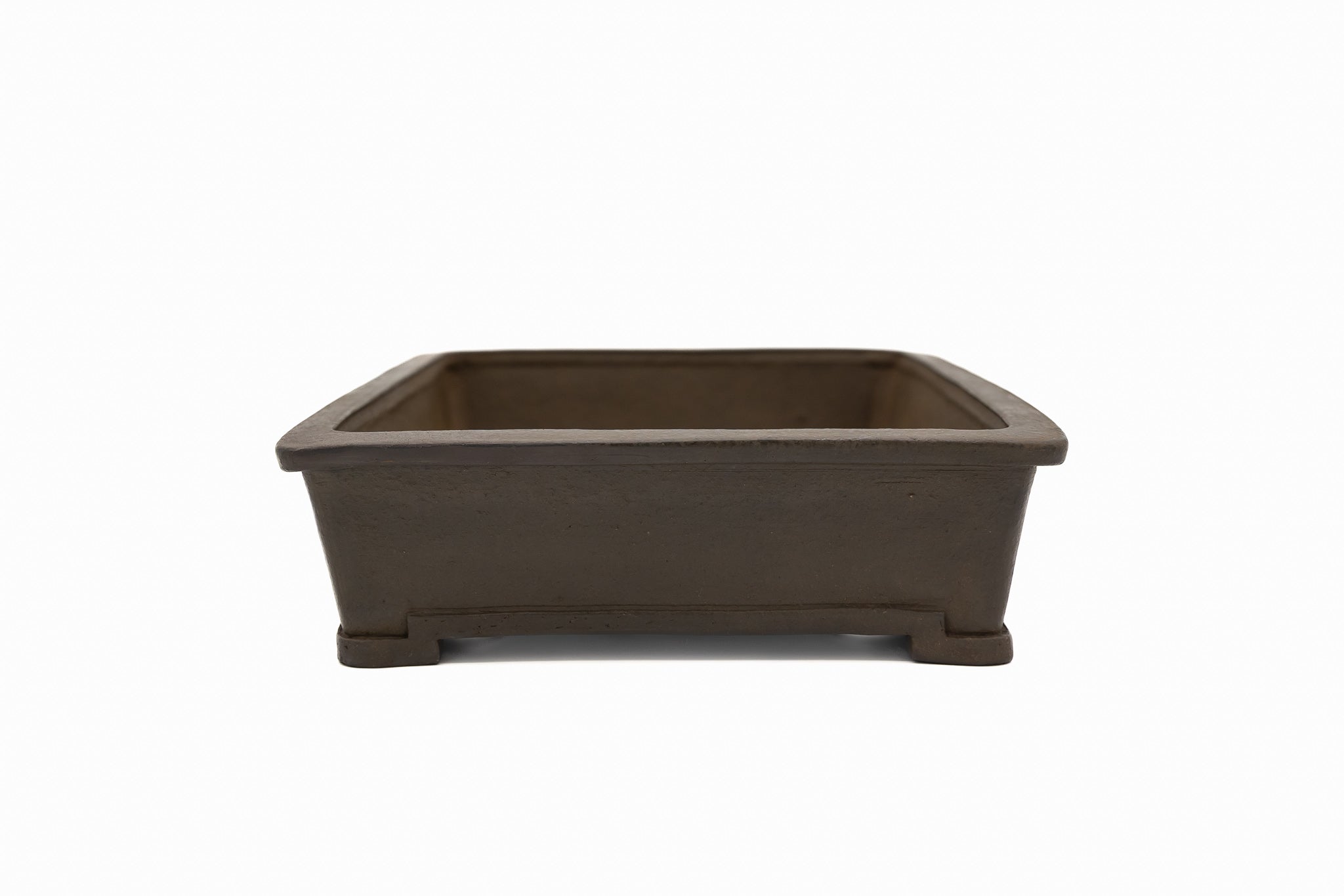 Large Rectangular Unglazed Japanese Bonsai Pot – Suzuki Suzan Kiln, Hand Carved Extended Rim, Special Commission Signature, Bottom Border