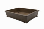 Large Rectangular Unglazed Japanese Bonsai Pot – Suzuki Suzan Kiln, Hand Carved Extended Rim, Special Commission Signature, Bottom Border