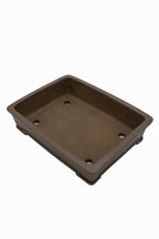 Large Rectangular Unglazed Japanese Bonsai Pot – Suzuki Suzan Kiln, Hand Carved Extended Rim, Special Commission Signature, Bottom Border