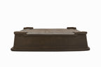 Large Rectangular Unglazed Japanese Bonsai Pot – Suzuki Suzan Kiln, Hand Carved Extended Rim, Special Commission Signature, Bottom Border