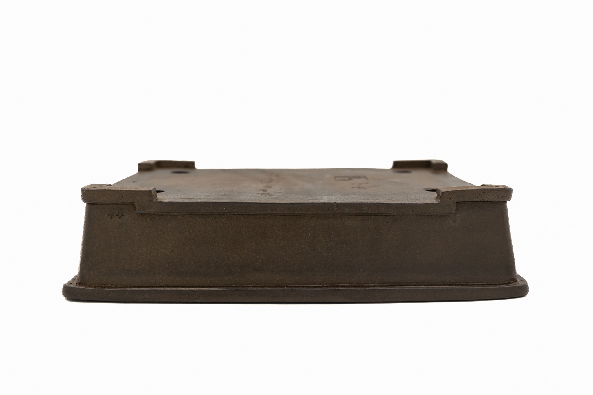 Large Rectangular Unglazed Japanese Bonsai Pot – Suzuki Suzan Kiln, Hand Carved Extended Rim, Special Commission Signature, Bottom Border
