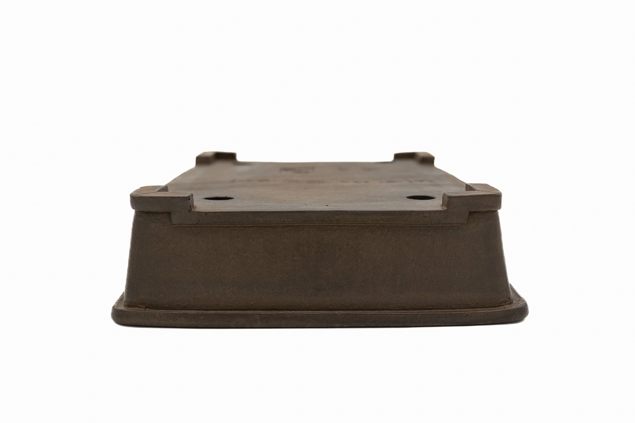 Large Rectangular Unglazed Japanese Bonsai Pot – Suzuki Suzan Kiln, Hand Carved Extended Rim, Special Commission Signature, Bottom Border