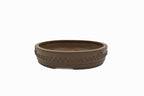 Large Drum Unglazed Japanese Bonsai Pot – Suzuki Suzan Kiln, Chop Mark, Nail Head, Incised Corner, Flat Rim, Hand Placed Rivets