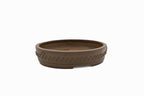Large Drum Unglazed Japanese Bonsai Pot – Suzuki Suzan Kiln, Chop Mark, Nail Head, Incised Corner, Flat Rim, Hand Placed Rivets