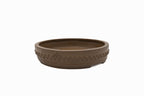 Large Drum Unglazed Japanese Bonsai Pot – Suzuki Suzan Kiln, Chop Mark, Nail Head, Incised Corner, Flat Rim, Hand Placed Rivets