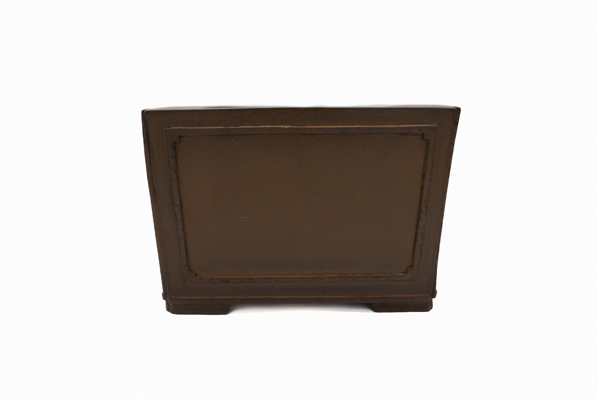 Large Square Unglazed Japanese Bonsai Pot – Suzuki Suzan Kiln, Hand Carved Windows, Incised Corners, Thin Walls, Solid Block Clay, Chop Mark