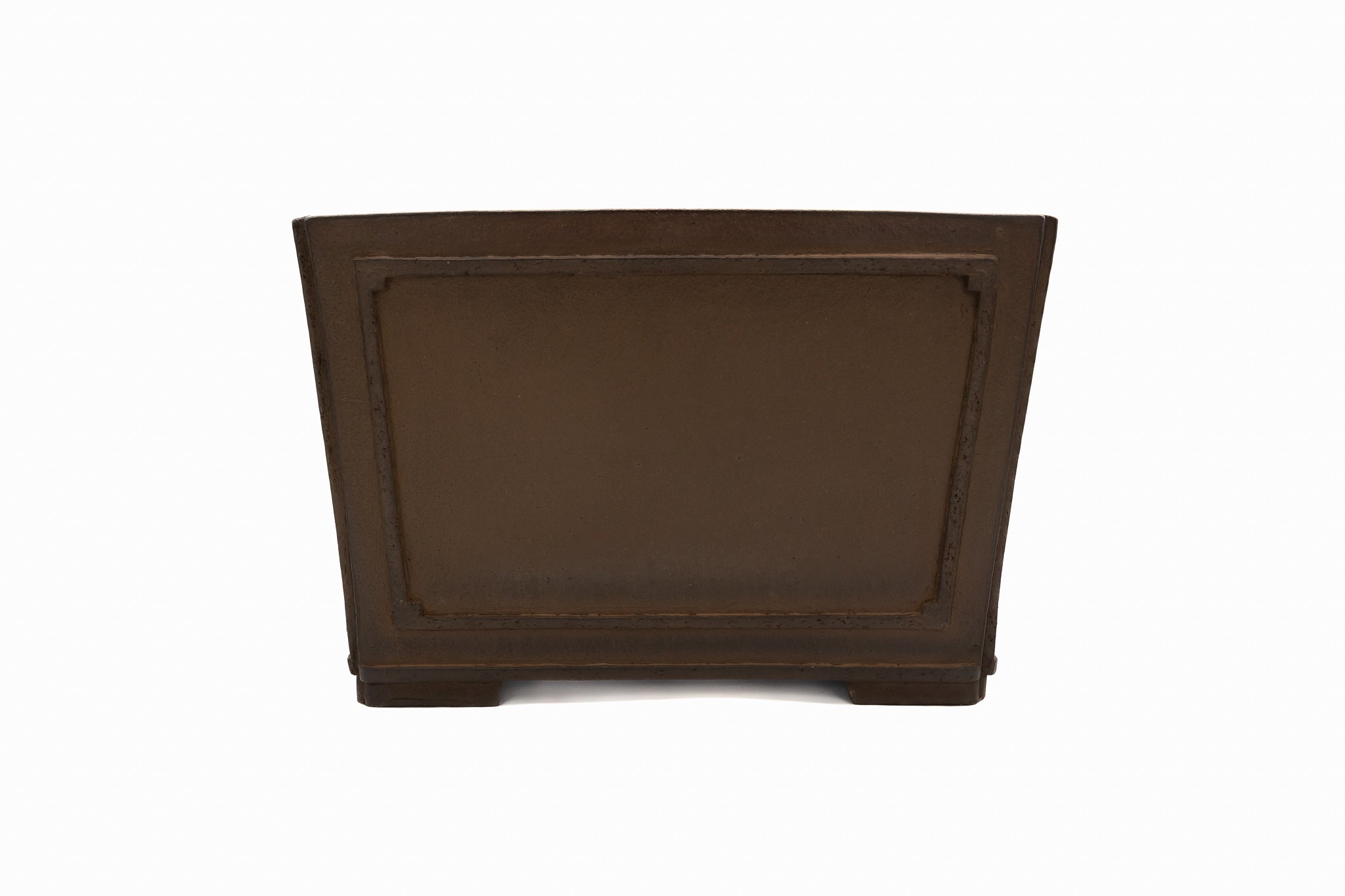 Large Square Unglazed Japanese Bonsai Pot – Suzuki Suzan Kiln, Hand Carved Windows, Incised Corners, Thin Walls, Solid Block Clay, Chop Mark