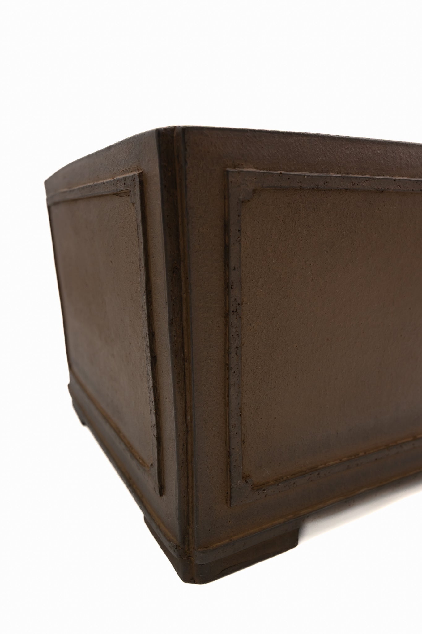 Large Square Unglazed Japanese Bonsai Pot – Suzuki Suzan Kiln, Hand Carved Windows, Incised Corners, Thin Walls, Solid Block Clay, Chop Mark