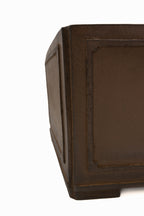 Large Square Unglazed Japanese Bonsai Pot – Suzuki Suzan Kiln, Hand Carved Windows, Incised Corners, Thin Walls, Solid Block Clay, Chop Mark