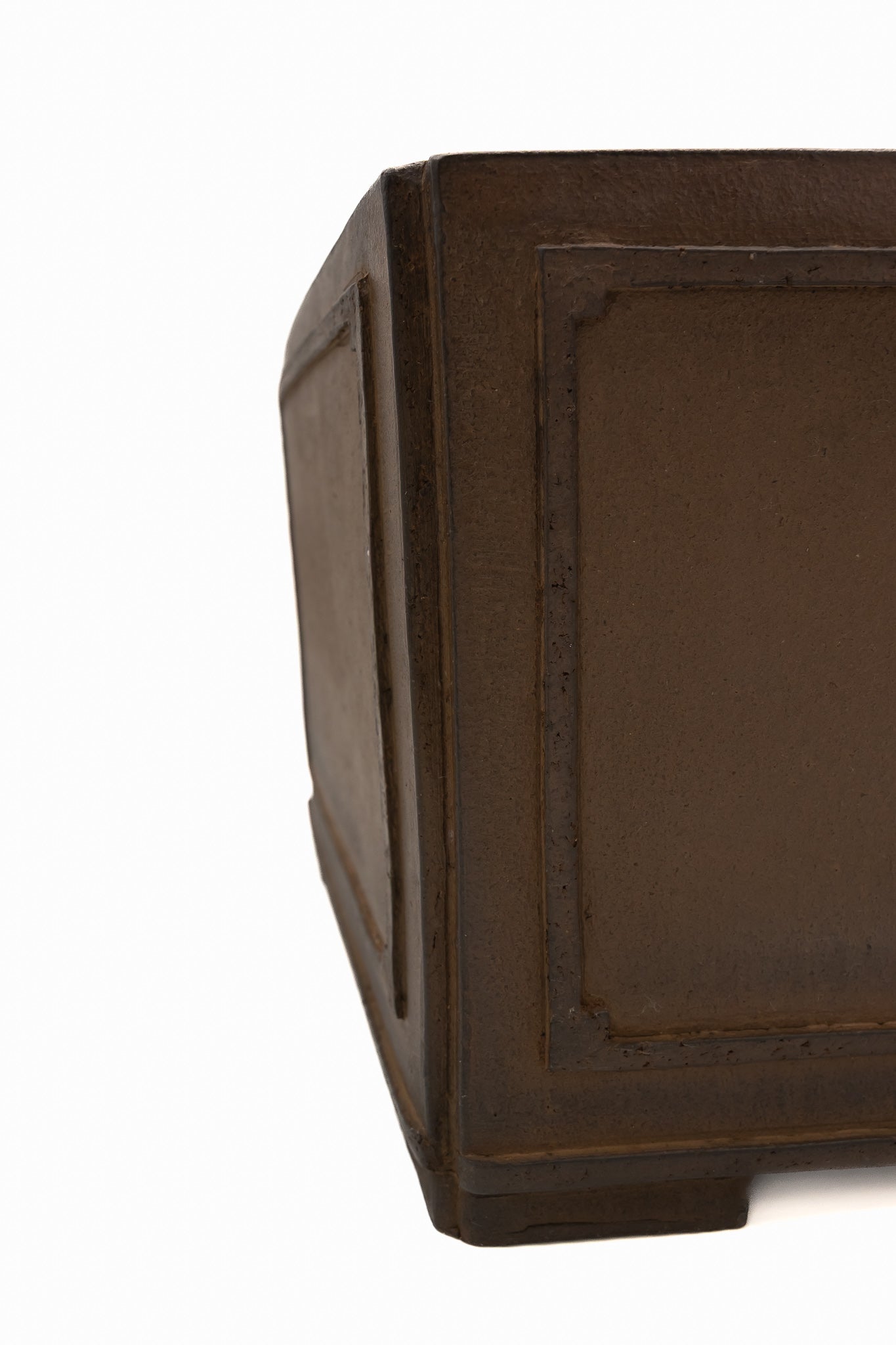 Large Square Unglazed Japanese Bonsai Pot – Suzuki Suzan Kiln, Hand Carved Windows, Incised Corners, Thin Walls, Solid Block Clay, Chop Mark