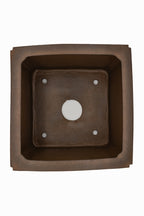 Large Square Unglazed Japanese Bonsai Pot – Suzuki Suzan Kiln, Hand Carved Windows, Incised Corners, Thin Walls, Solid Block Clay, Chop Mark