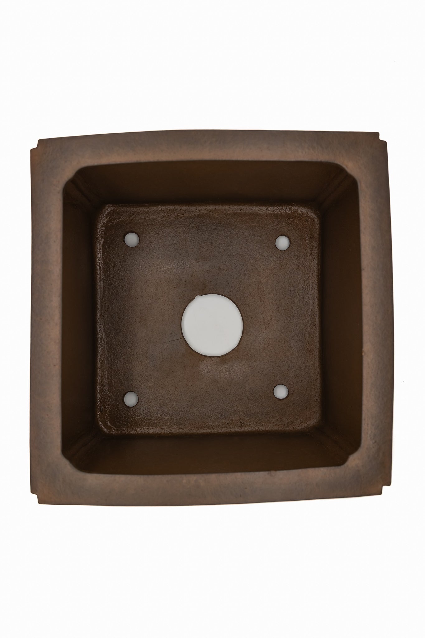 Large Square Unglazed Japanese Bonsai Pot – Suzuki Suzan Kiln, Hand Carved Windows, Incised Corners, Thin Walls, Solid Block Clay, Chop Mark