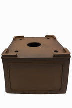 Large Square Unglazed Japanese Bonsai Pot – Suzuki Suzan Kiln, Hand Carved Windows, Incised Corners, Thin Walls, Solid Block Clay, Chop Mark
