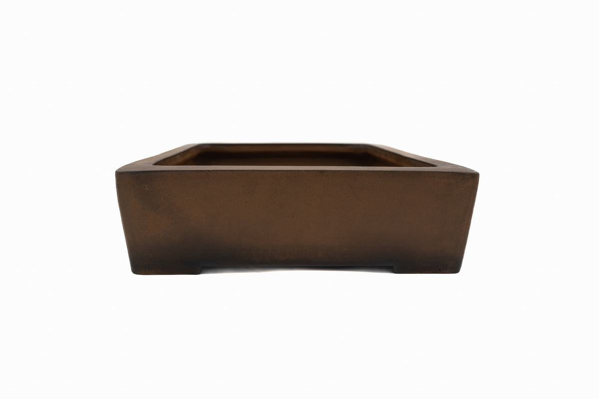 Large Rectangular Unglazed Japanese Bonsai Pot – Suzuki Suzan Kiln, Chop Mark, Vintage Bold Form with Smooth Corners