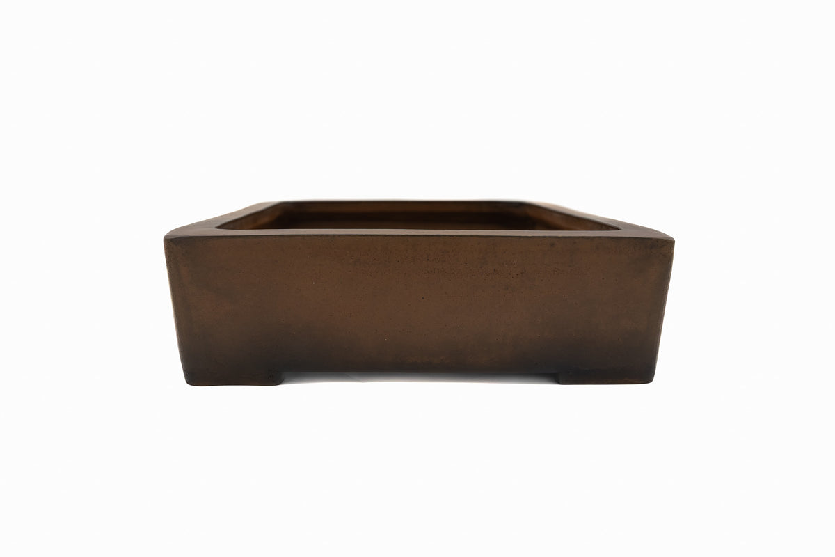 Large Rectangular Unglazed Japanese Bonsai Pot – Suzuki Suzan Kiln, Chop Mark, Vintage Bold Form with Smooth Corners