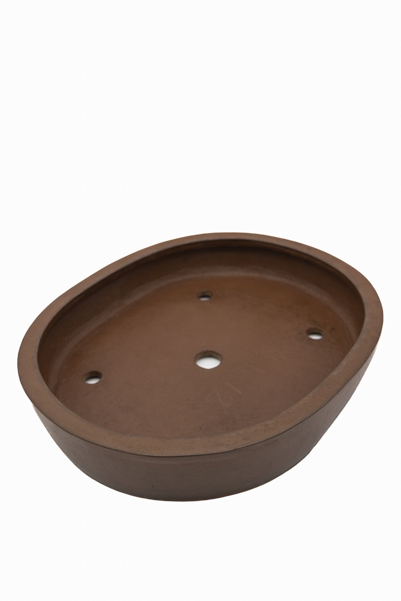 Large Oval Unglazed Japanese Bonsai Pot – Suzuki Suzan Kiln, Chop, Hand Placed Rivets, Smooth Finish, Bold Form