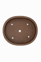 Large Oval Unglazed Japanese Bonsai Pot – Suzuki Suzan Kiln, Chop, Hand Placed Rivets, Smooth Finish, Bold Form