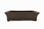 Large Rectangular Unglazed Japanese Bonsai Pot – Suzuki Suzan Kiln, Chop Signature, Flat Rim, Bottom Border